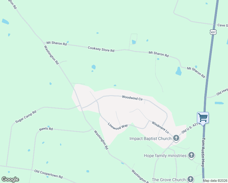 map of restaurants, bars, coffee shops, grocery stores, and more near 2038 Woodwind Circle in Greenbrier
