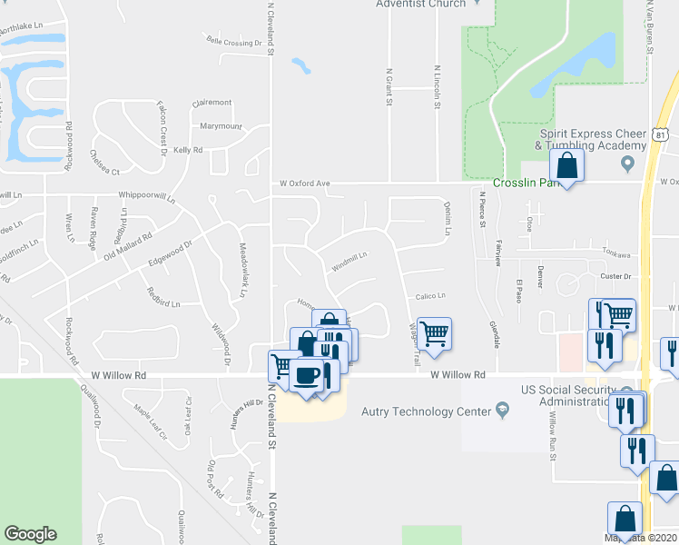 map of restaurants, bars, coffee shops, grocery stores, and more near 2009 Windmill Lane in Enid