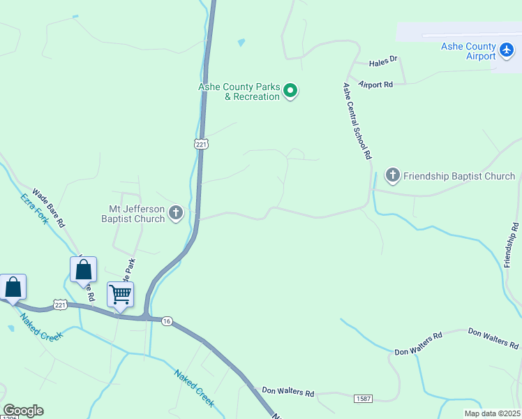 map of restaurants, bars, coffee shops, grocery stores, and more near 297 Friendship Baptist Church Road in Jefferson