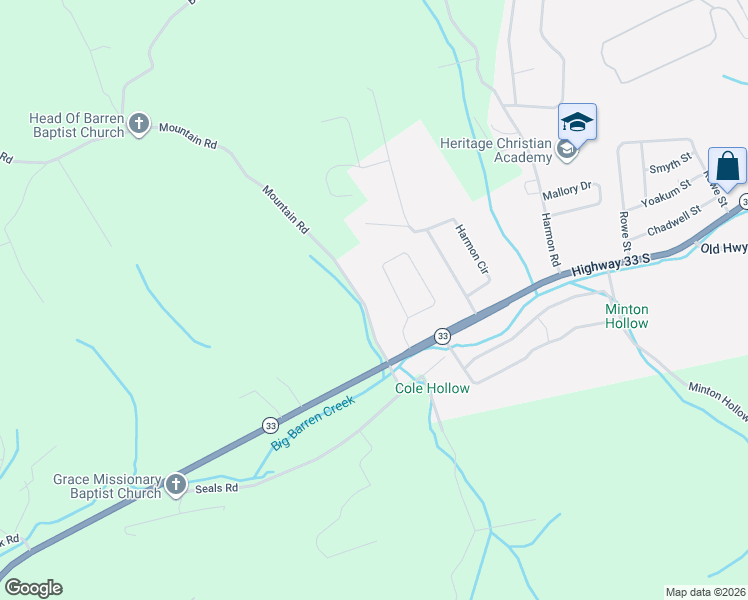 map of restaurants, bars, coffee shops, grocery stores, and more near 173 Adair Drive in New Tazewell