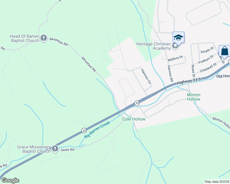 map of restaurants, bars, coffee shops, grocery stores, and more near 173 Adair Drive in New Tazewell