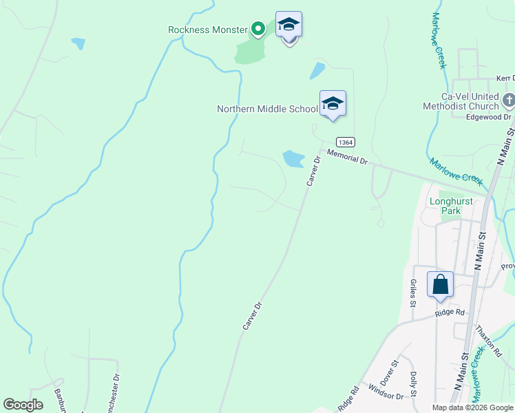map of restaurants, bars, coffee shops, grocery stores, and more near 11 Denada Path in Roxboro