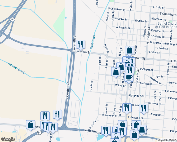 map of restaurants, bars, coffee shops, grocery stores, and more near 305 South 6th Street in Union City