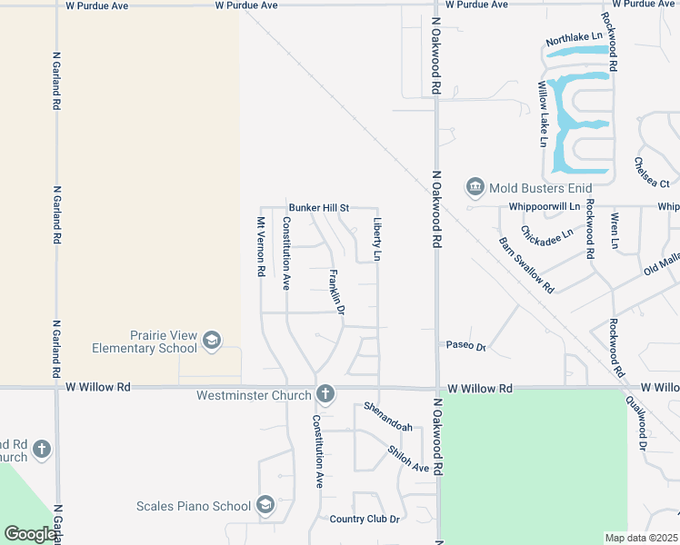 map of restaurants, bars, coffee shops, grocery stores, and more near 2729 Franklin Drive in Enid