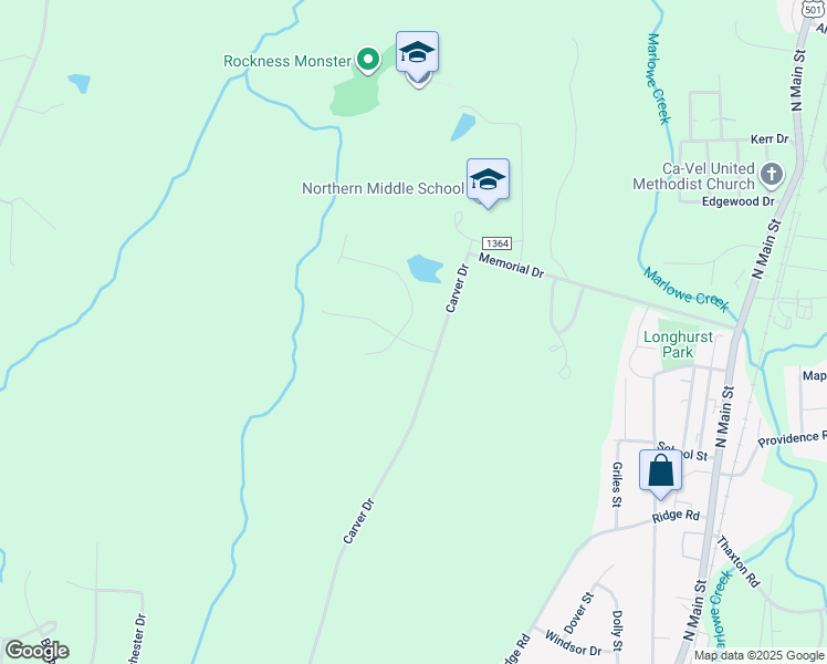 map of restaurants, bars, coffee shops, grocery stores, and more near 120 Denada Path in Roxboro