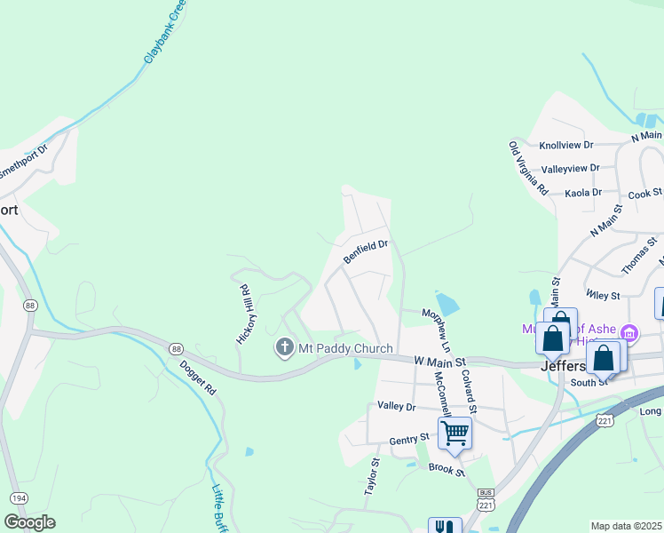 map of restaurants, bars, coffee shops, grocery stores, and more near 125 Benfield Drive in Jefferson