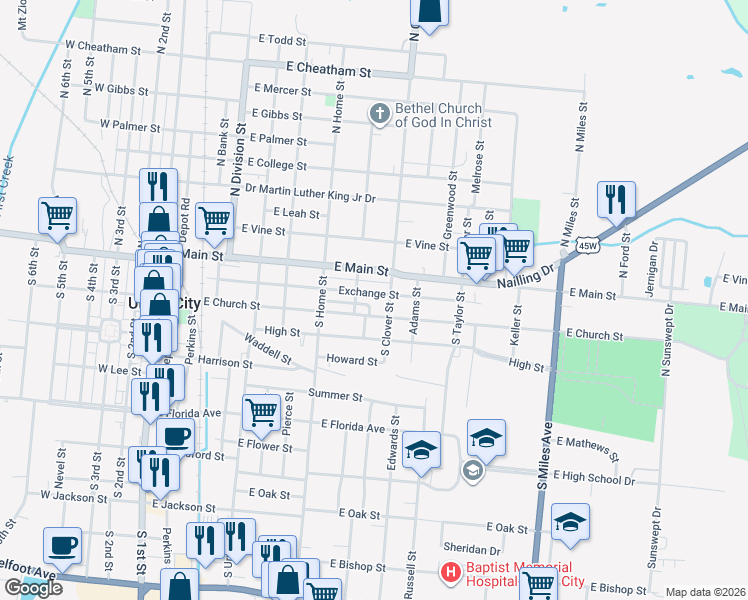 map of restaurants, bars, coffee shops, grocery stores, and more near 828 Exchange Street in Union City