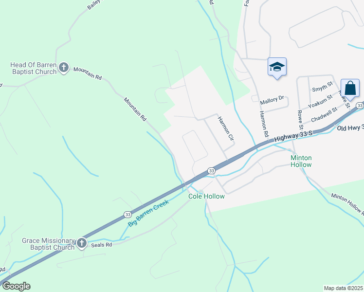 map of restaurants, bars, coffee shops, grocery stores, and more near 173 Adair Drive in New Tazewell