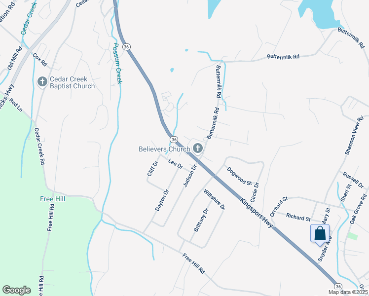 map of restaurants, bars, coffee shops, grocery stores, and more near 6124 Tennessee 36 in Johnson City