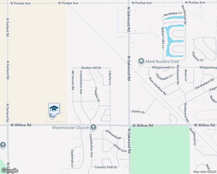map of restaurants, bars, coffee shops, grocery stores, and more near 4005 Williamsburg in Enid