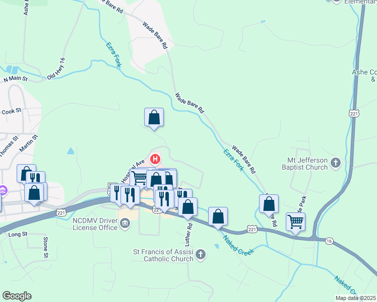 map of restaurants, bars, coffee shops, grocery stores, and more near 540 Waugh St in Jefferson