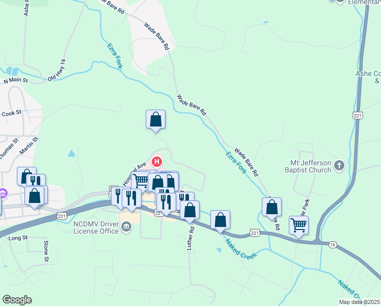 map of restaurants, bars, coffee shops, grocery stores, and more near 540 Waugh Street in Jefferson