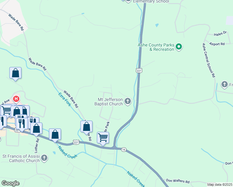 map of restaurants, bars, coffee shops, grocery stores, and more near 267 Bertie Lane in Jefferson