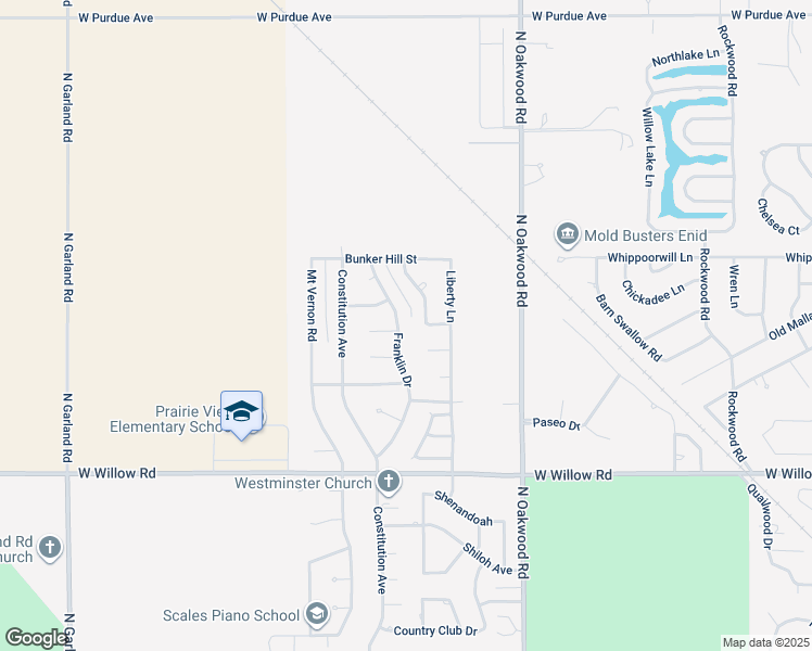 map of restaurants, bars, coffee shops, grocery stores, and more near 2729 Franklin Drive in Enid