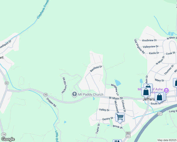 map of restaurants, bars, coffee shops, grocery stores, and more near 201 Benfield Drive in Jefferson