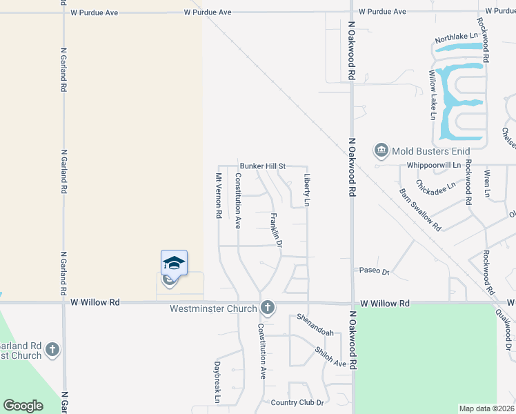 map of restaurants, bars, coffee shops, grocery stores, and more near 4214 Concord Place in Enid