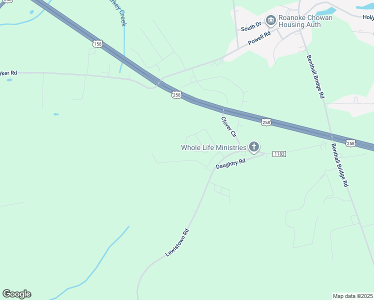 map of restaurants, bars, coffee shops, grocery stores, and more near Antler Drive in Hertford County