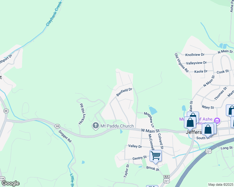 map of restaurants, bars, coffee shops, grocery stores, and more near 209 Benfield Drive in Jefferson