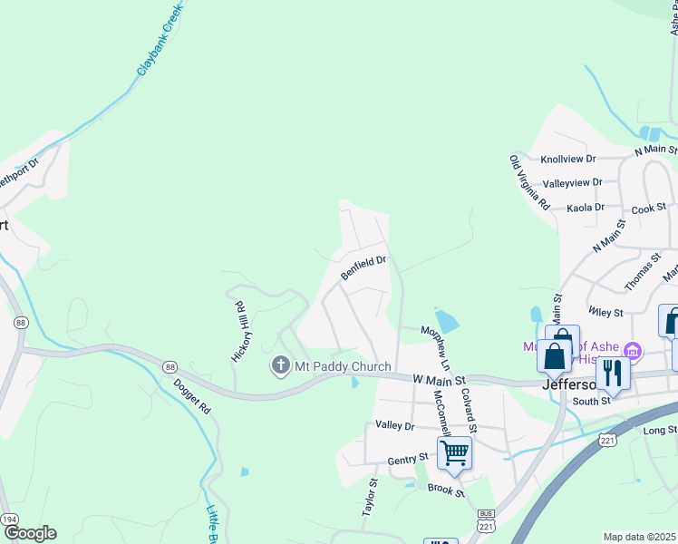map of restaurants, bars, coffee shops, grocery stores, and more near 209 Benfield Drive in Jefferson