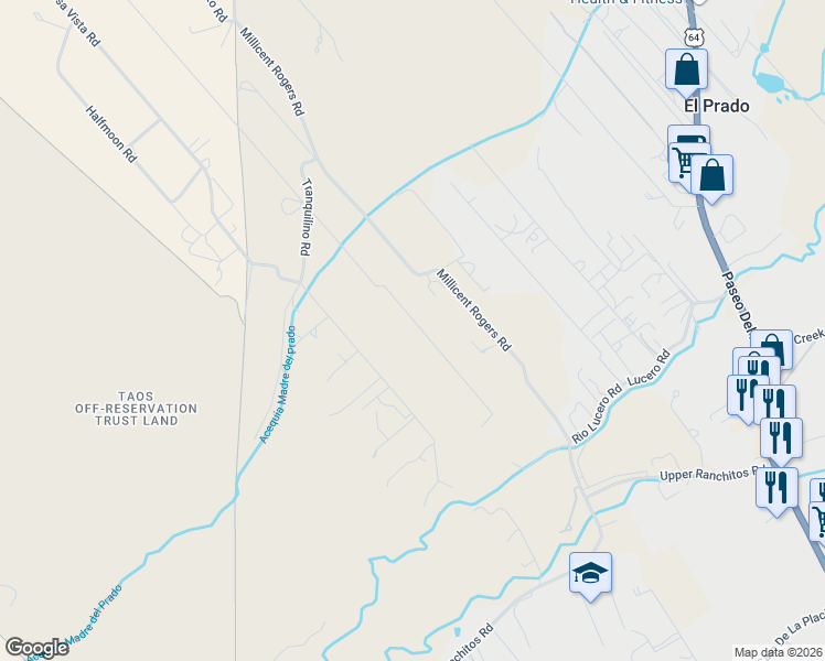 map of restaurants, bars, coffee shops, grocery stores, and more near 1036 La Cienega Rd in El Prado