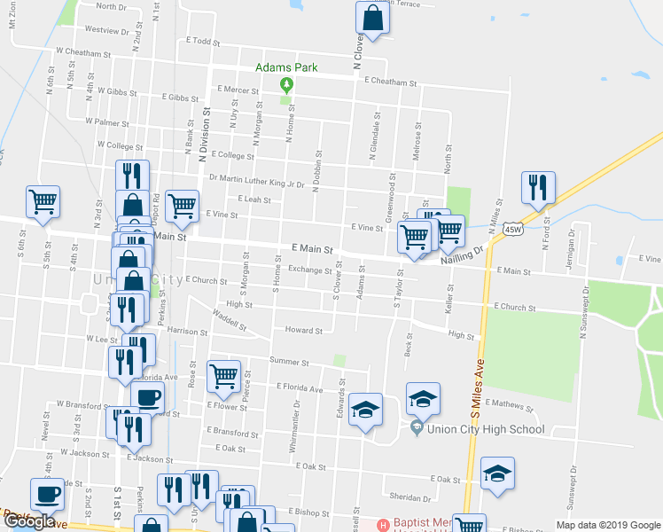 map of restaurants, bars, coffee shops, grocery stores, and more near 828 Exchange Street in Union City