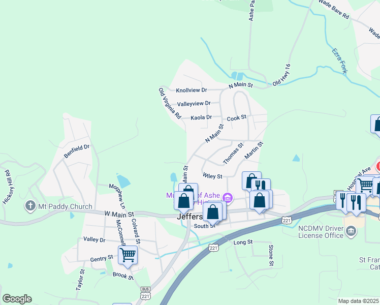 map of restaurants, bars, coffee shops, grocery stores, and more near 295 N Main St in Jefferson