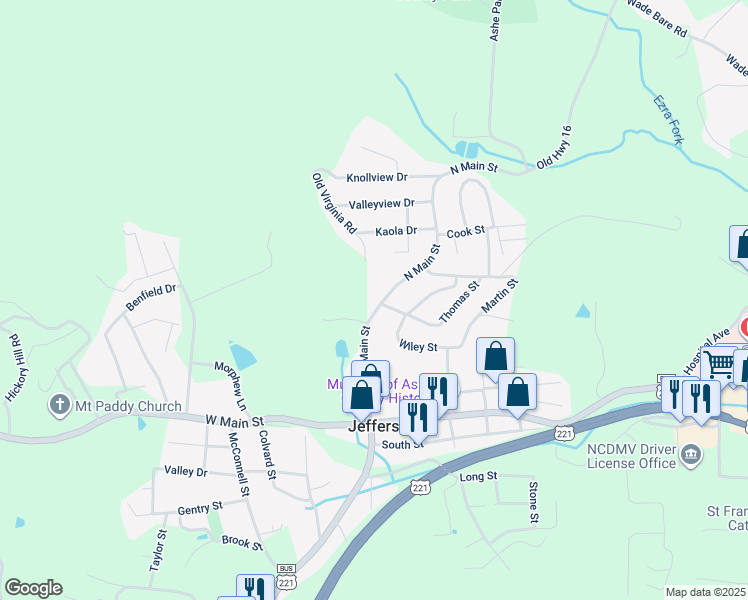 map of restaurants, bars, coffee shops, grocery stores, and more near 295 N Main St in Jefferson