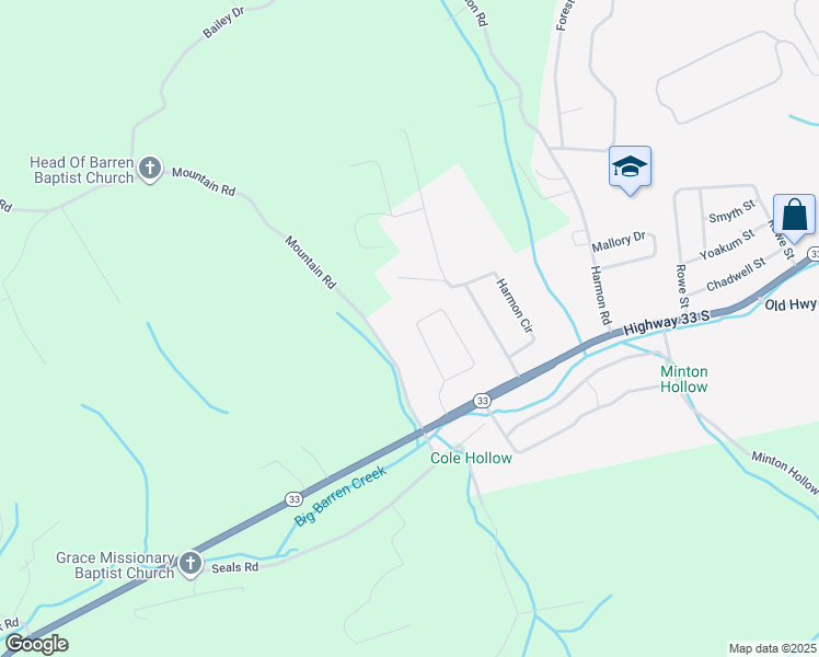 map of restaurants, bars, coffee shops, grocery stores, and more near 173 Adair Drive in New Tazewell
