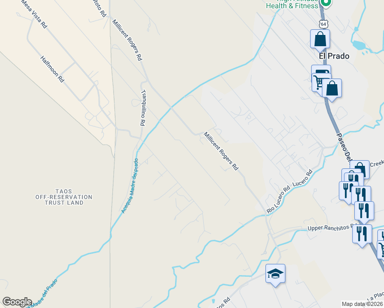 map of restaurants, bars, coffee shops, grocery stores, and more near 1034-1036 La Cienega Rd in Taos
