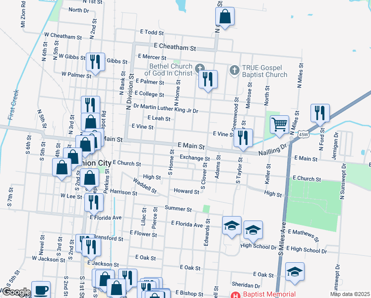 map of restaurants, bars, coffee shops, grocery stores, and more near 731 Exchange Street in Union City