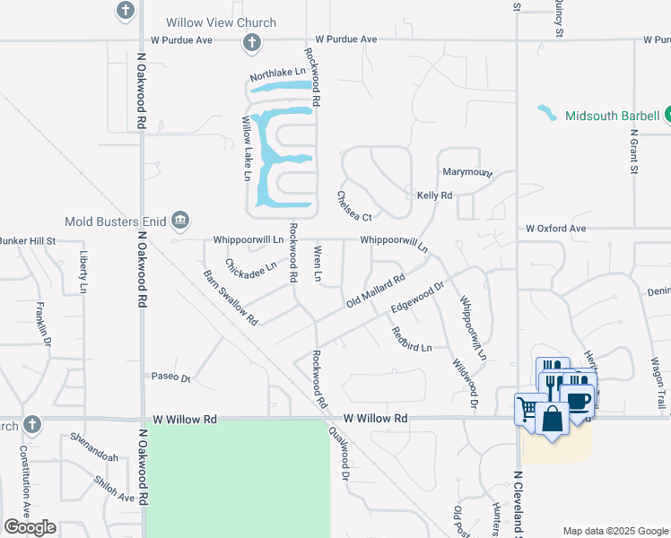 map of restaurants, bars, coffee shops, grocery stores, and more near 3120 Raven Ridge in Enid