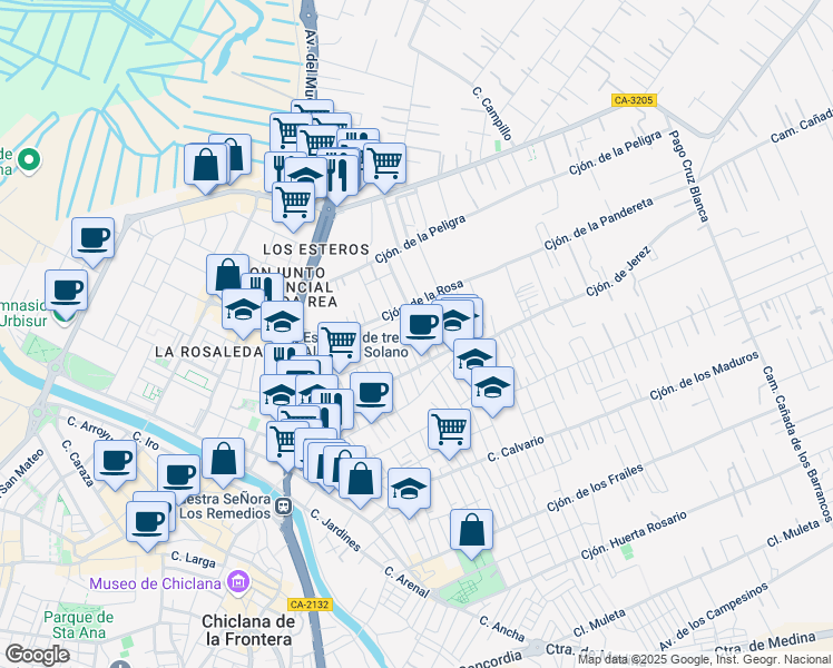 map of restaurants, bars, coffee shops, grocery stores, and more near 3 Calle Trébol in Chiclana de la Frontera