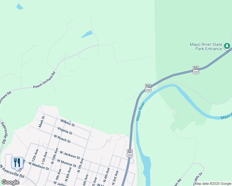 map of restaurants, bars, coffee shops, grocery stores, and more near 216 Mayo Mountain Road in Mayodan