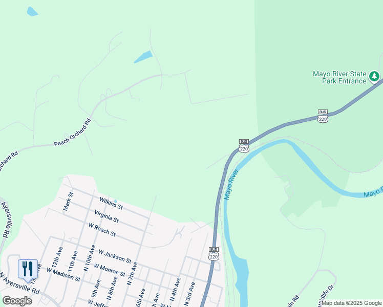 map of restaurants, bars, coffee shops, grocery stores, and more near 216 Mayo Mountain Road in Mayodan