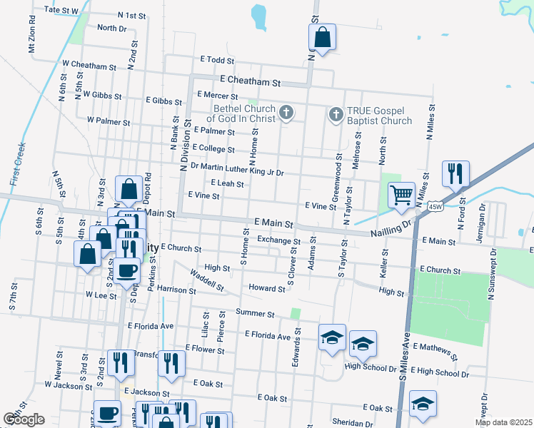 map of restaurants, bars, coffee shops, grocery stores, and more near 728 East Main Street in Union City