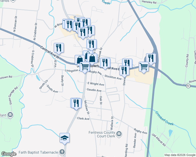 map of restaurants, bars, coffee shops, grocery stores, and more near 207 Halls St in Jamestown