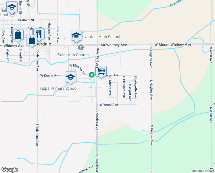 map of restaurants, bars, coffee shops, grocery stores, and more near 21339 South Monte Avenue in Riverdale