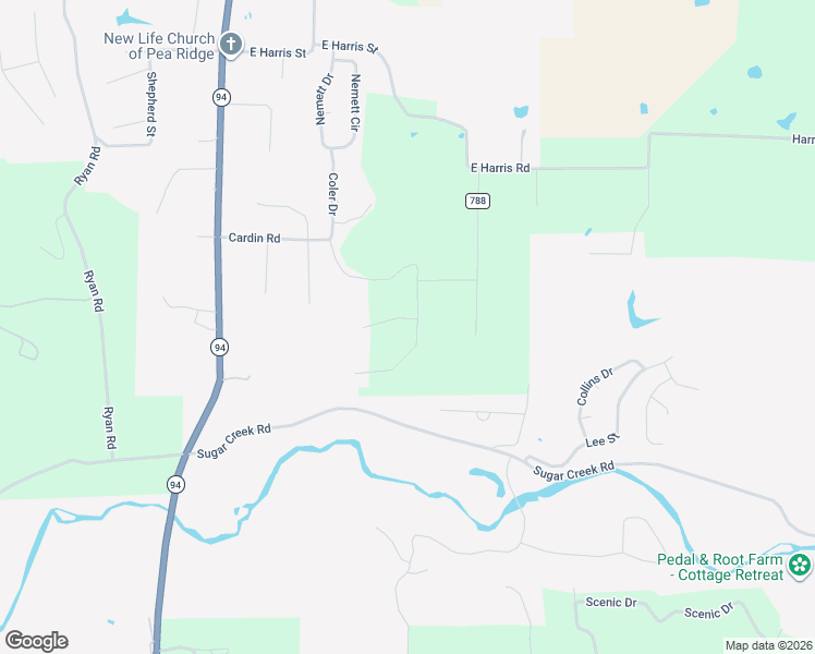 map of restaurants, bars, coffee shops, grocery stores, and more near 725 Cardin Road in Pea Ridge