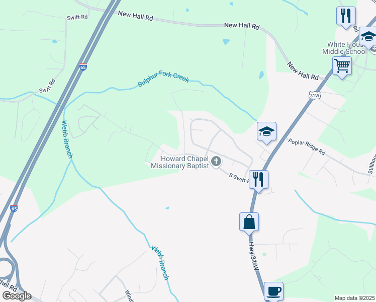 map of restaurants, bars, coffee shops, grocery stores, and more near 7622 South Swift Road in Goodlettsville