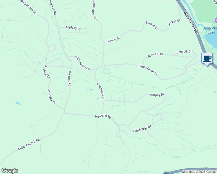 map of restaurants, bars, coffee shops, grocery stores, and more near 7 Tamara Lane in Bella Vista