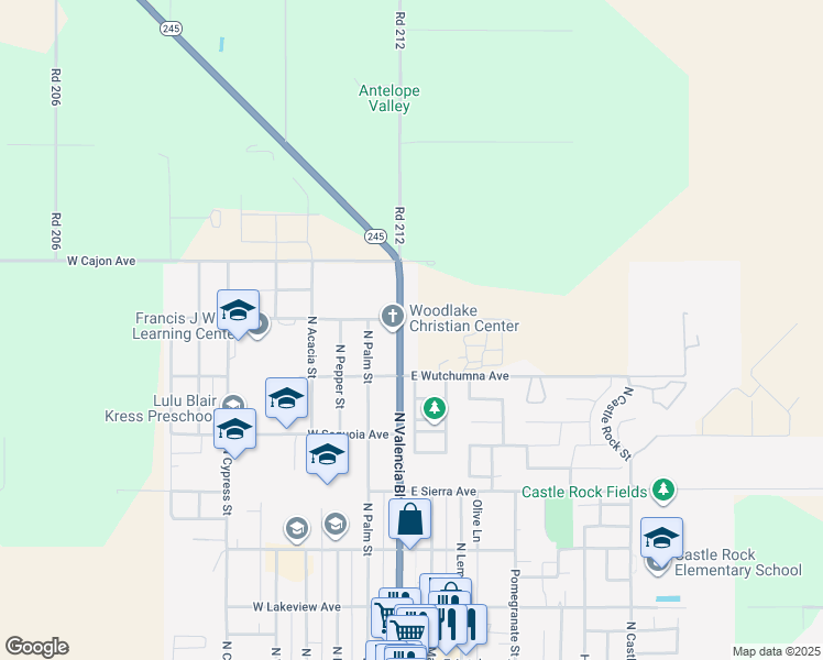 map of restaurants, bars, coffee shops, grocery stores, and more near 760 North Valencia Boulevard in Woodlake