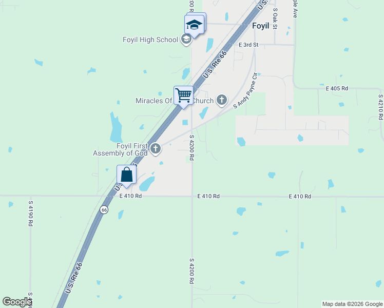map of restaurants, bars, coffee shops, grocery stores, and more near 12825 South 4200 Road in Claremore