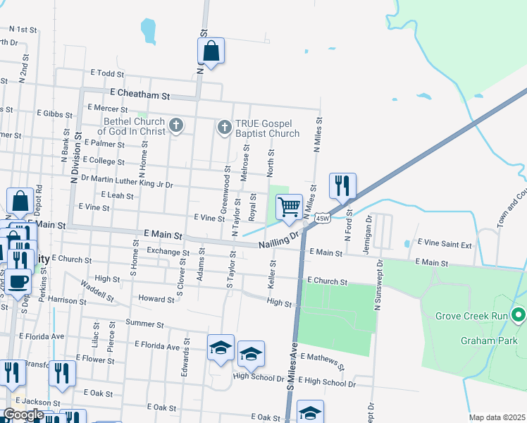 map of restaurants, bars, coffee shops, grocery stores, and more near 208 Nash Street in Union City