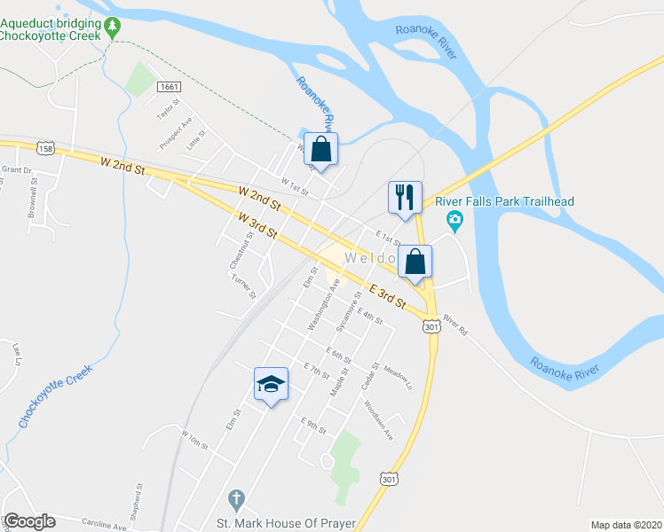 map of restaurants, bars, coffee shops, grocery stores, and more near in Weldon
