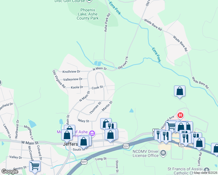 map of restaurants, bars, coffee shops, grocery stores, and more near 409 Cook Street in Jefferson