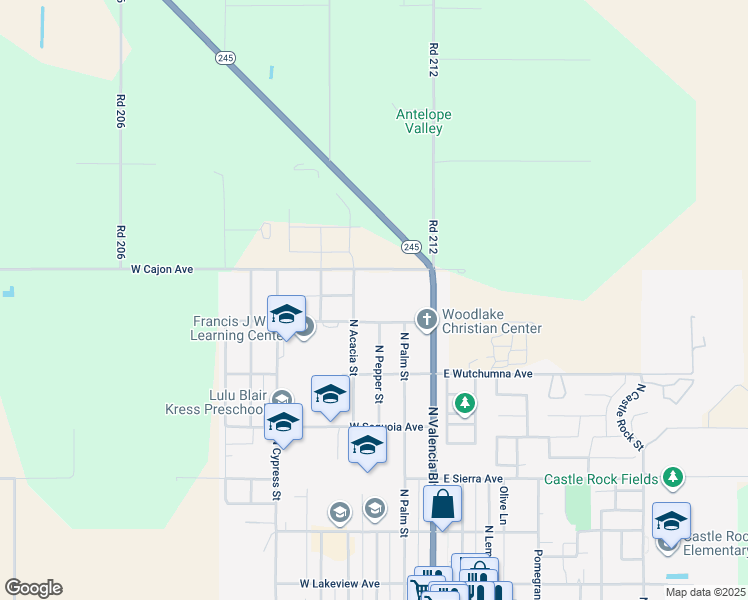 map of restaurants, bars, coffee shops, grocery stores, and more near 308 Kaweah Street in Woodlake