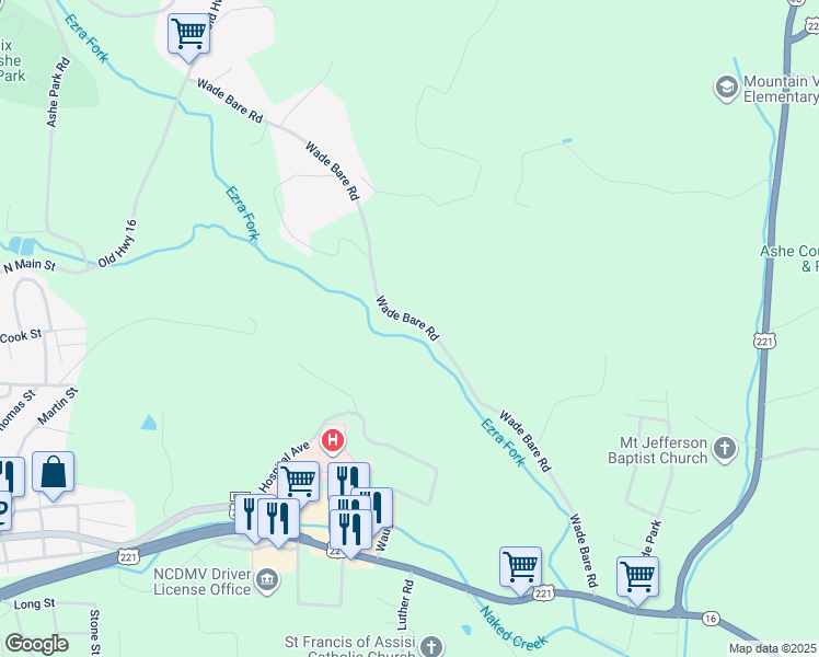map of restaurants, bars, coffee shops, grocery stores, and more near 853 Wade Bare Road in Jefferson
