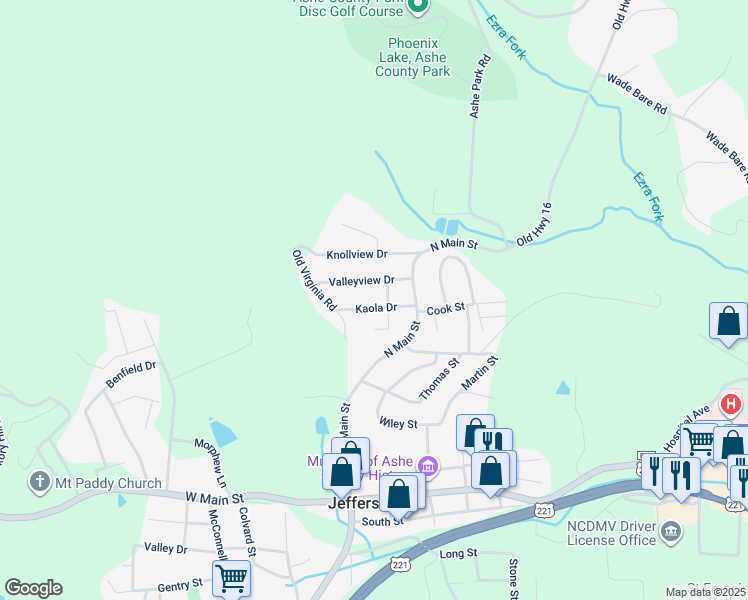 map of restaurants, bars, coffee shops, grocery stores, and more near 214 Kaola Drive in Jefferson