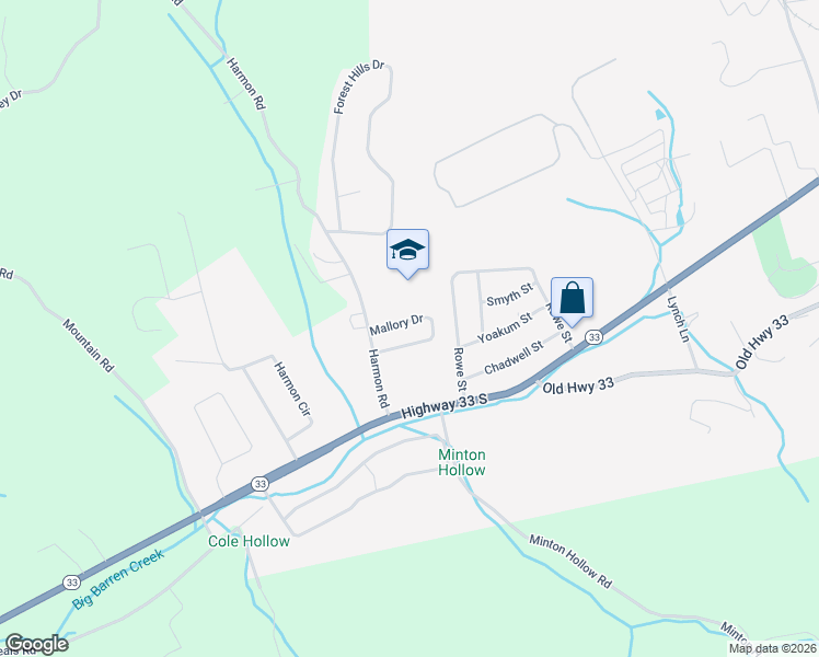 map of restaurants, bars, coffee shops, grocery stores, and more near 319 Mallory Drive in New Tazewell