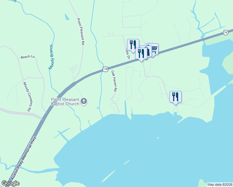 map of restaurants, bars, coffee shops, grocery stores, and more near 185 Oak Haven Rd in Buchanan